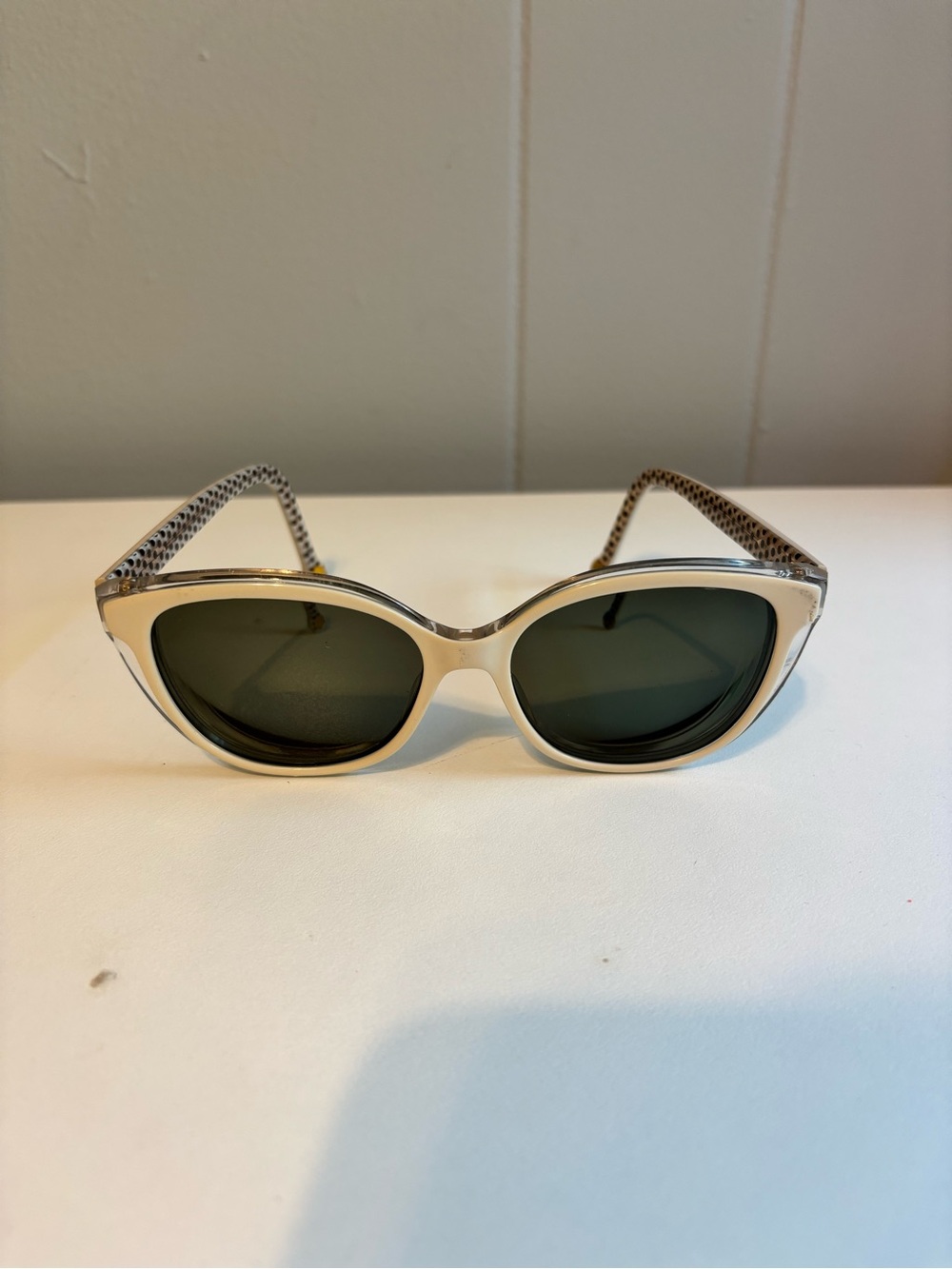 Carolina Herrera White Frame Sunglasses with Dark Green Lenses